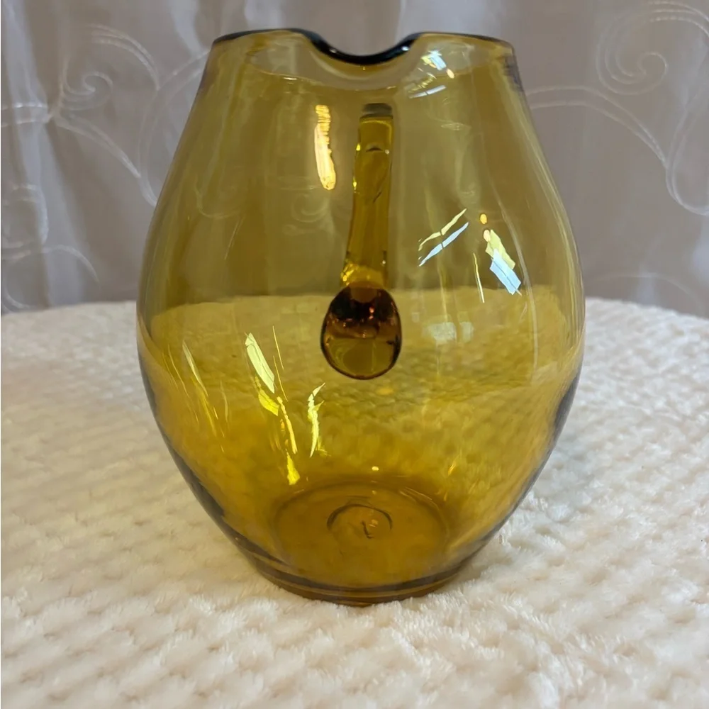 Vintage Handblown Amber Glass Pitcher